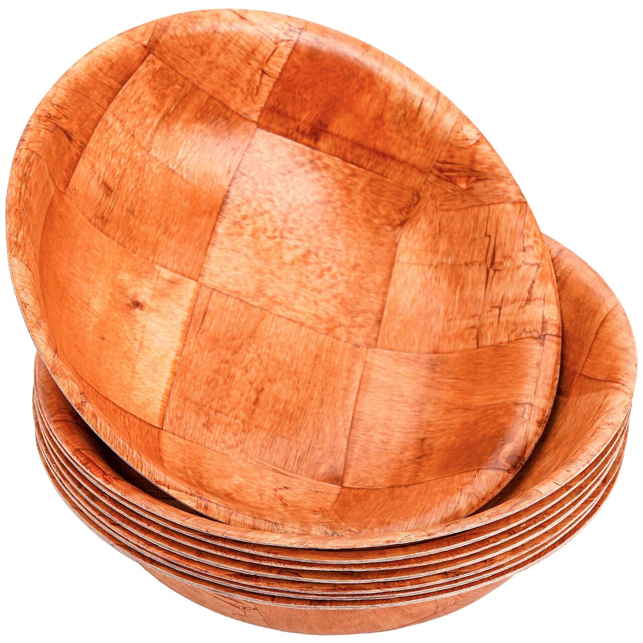 8 Pack Wooden Woven Salad Bowl, 8 Inch Stackable Round Wood Serving Bowl, Rustic Mixing Bowl for Salad, Fruits, Vegetables, Natural Birch Wood